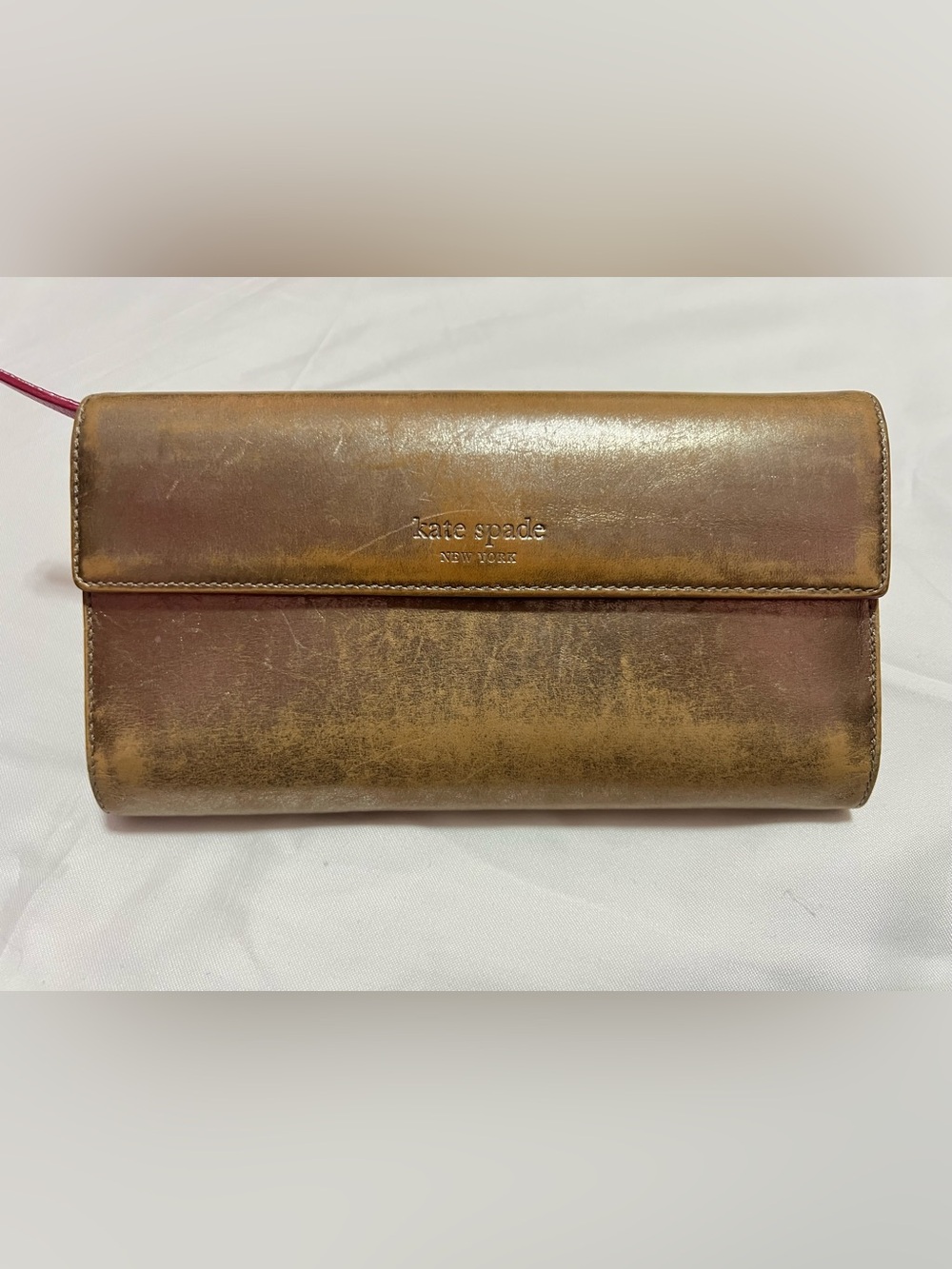 Vintage Kate Spade New York metallic gold & hot pink leather wallet